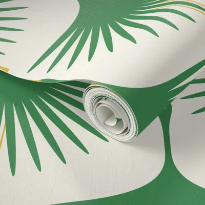Spoonflower Peel And Stick Wallpaper Art Deco Swans - Green (once Upon A Time) 12" 2' X 12' Removable In Multi
