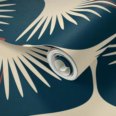 Spoonflower Peel And Stick Wallpaper Art Deco Swans - Midnight - 12" 2' X 12' Removable