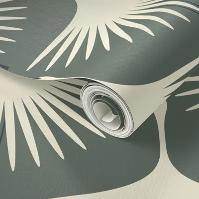 Spoonflower Peel And Stick Wallpaper Art Deco Swans - Smoke Green - 12" 2' X 12' Removable