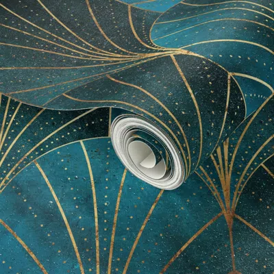 Spoonflower Peel And Stick Wallpaper Art Deco Waterfalls // Luxe Blue Ombre 2' X 12' Removable