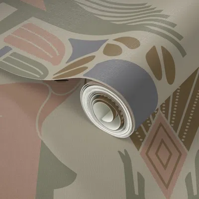 Spoonflower Peel And Stick Wallpaper Art Deco Women With Flowers (neutral Tones) 2' X 12' Removable