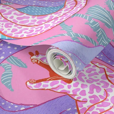 Spoonflower Peel And Stick Wallpaper Art Nouveau Leopard Moray Eels Entwined In Sea Kelp - Dopamine Pink Purple 