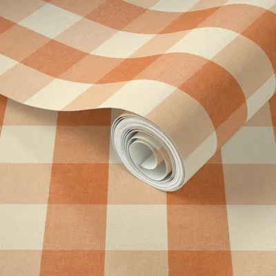 Spoonflower Peel And Stick Wallpaper Arts And Crafts Gingham Warm Beige And Terracotta Small Scale  Removable