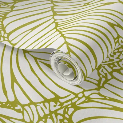 Spoonflower Peel And Stick Wallpaper Asher Foliage - 4016 Jumbo - Creamy White And Chartreuse Green 2' X 12' Rem