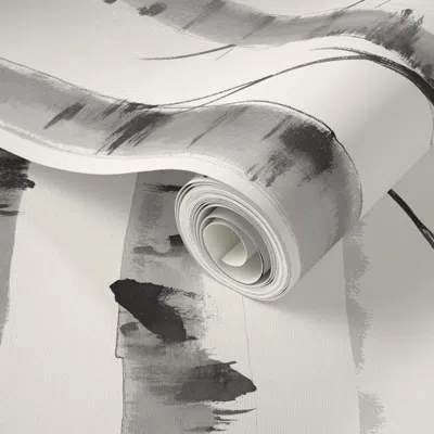Spoonflower Peel And Stick Wallpaper Aspen Grove Vertical Trunks Charcoal Sketch Neutral Landscape  Removable