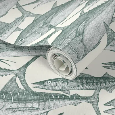 Spoonflower Peel And Stick Wallpaper Atlantic Fish Pine 2' X 12' Removable