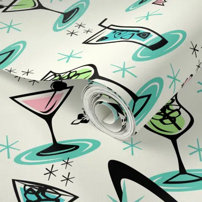 Spoonflower Peel And Stick Wallpaper Atomic Cocktails 2' X 12' Removable