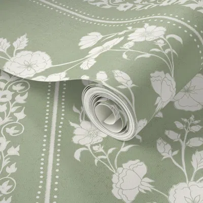 Spoonflower Peel And Stick Wallpaper Audrey Scrolling Silhouette French Country Vine Floral Muted Light Sage 2' 