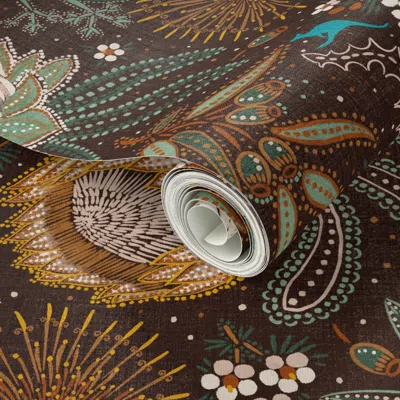 Spoonflower Peel And Stick Wallpaper Australian Tribal Blooms 2' X 12' Removable
