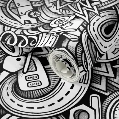 Spoonflower Peel And Stick Wallpaper Automotive Graphic Doodle 2' X 12' Removable