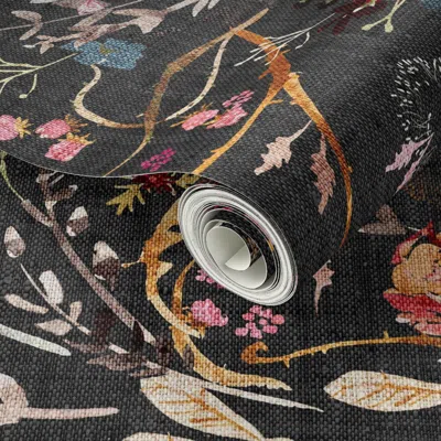 Spoonflower Peel And Stick Wallpaper Autumn Fable Floral (charcoal) Jumbo 2' X 12' Removable