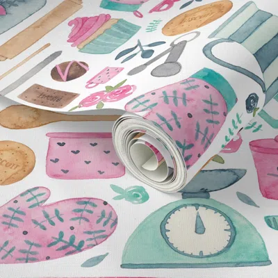 Spoonflower Peel And Stick Wallpaper Baking Kitchen Pattern 2' X 12' Removable