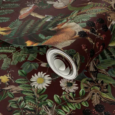 Spoonflower Peel And Stick Wallpaper Baroque Rustic Autumn Charm- Leaves Dark Wild Deer Farmhouse Vibes -brown 2