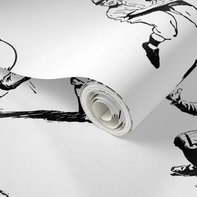 Spoonflower Peel And Stick Wallpaper Baseball Players In Expressive Poses With Balls Sports Scenes - Black White