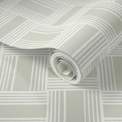 Spoonflower Peel And Stick Wallpaper Basketcase Sage Gray  Removable