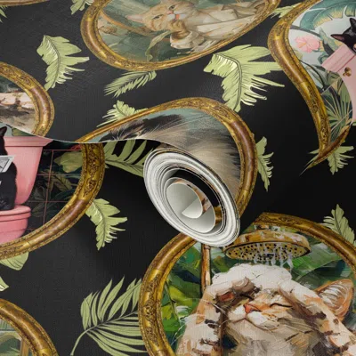 Spoonflower Peel And Stick Wallpaper Bathroom Cats Funny  Print In Dark Charcoal (medium Size) 2' X 12' Removabl