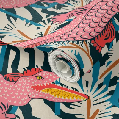 Spoonflower Peel And Stick Wallpaper Bazaar Cosmic Gator 2' X 12' Removable In Multi