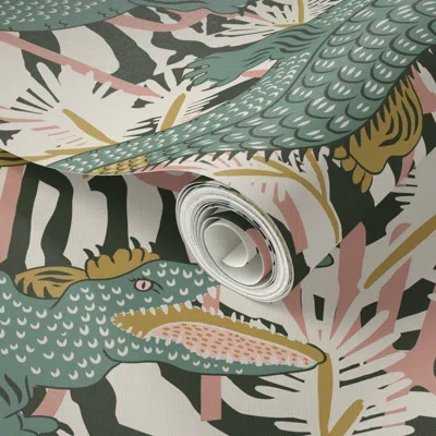 Spoonflower Peel And Stick Wallpaper Bazaar Cosmic Gator Custom Bungalow 2' X 12' Removable