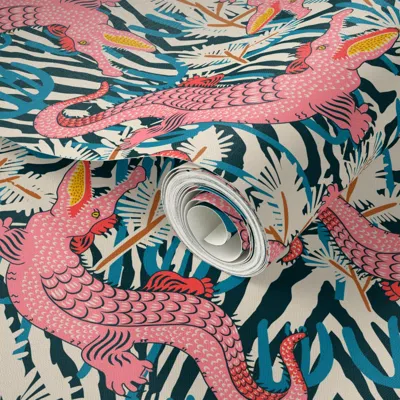 Spoonflower Peel And Stick Wallpaper Bazaar Cosmic Gator Medium 2' X 12' Removable