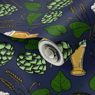 Spoonflower Peel And Stick Wallpaper Beer Barley And Hops Medium Blue  Removable In Black