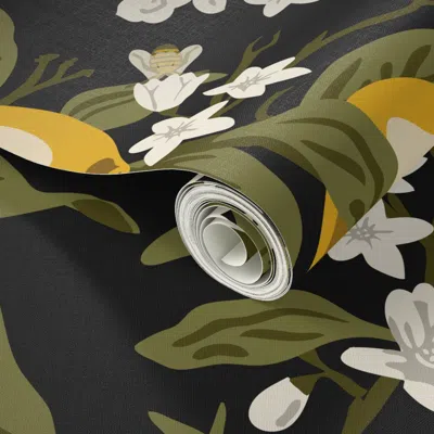 Spoonflower Peel And Stick Wallpaper Bees & Lemons - Black (k90) - Large 2' X 12' Removable In Multi