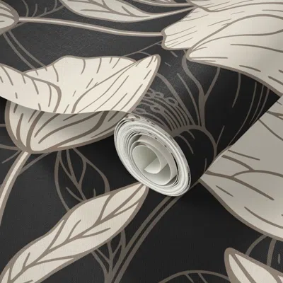 Spoonflower Peel And Stick Wallpaper Beige Large Flowers Black Floral Home Decor Modern Dark Botanical 2' X 12' 
