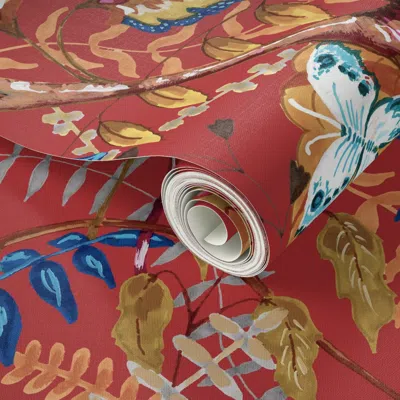 Spoonflower Peel And Stick Wallpaper Bellissima - Saturated Red 2' X 12' Removable