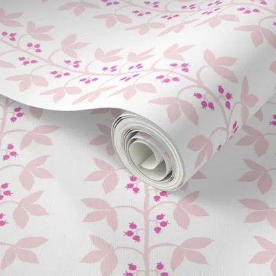 Spoonflower Peel And Stick Wallpaper Berry Vine Stripe Anne Big Pinks On White 2' X 12' Removable