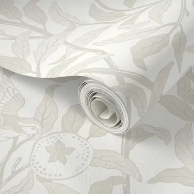Spoonflower Peel And Stick Wallpaper Bird & Pomegranate In Antique White (arts & Crafts Neutrals) - W. Morris 2'