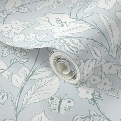 Spoonflower Peel And Stick Wallpaper Birds In The Vines - Sky - Medium 2' X 12' Removable