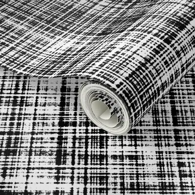 Spoonflower Peel And Stick Wallpaper Black And White - Linen Luxe 2' X 12' Removable In Multi