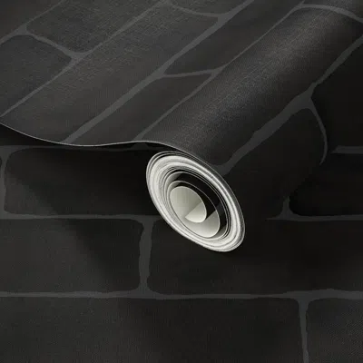 Spoonflower Peel And Stick Wallpaper Black Brick Wall Urban Industrial Loft - Dark Matte Texture On Gray  Remova
