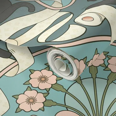 Spoonflower Peel And Stick Wallpaper Black Cats And Toilet Paper Art Nouveau Aurometalsaurus  Removable In Multi