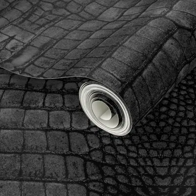 Spoonflower Peel And Stick Wallpaper Black Dragon Crocodile Aligator Reptile Scales 2' X 12' Removable