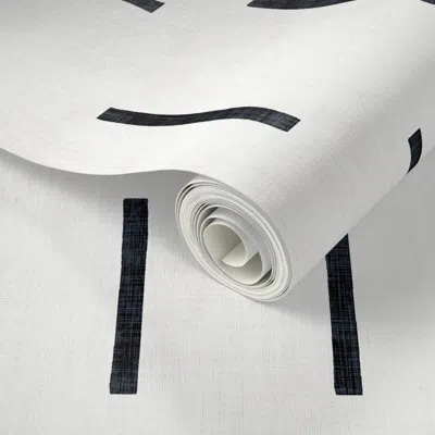 Spoonflower Peel And Stick Wallpaper Black Line White Mudcloth 2' X 12' Removable In Multi