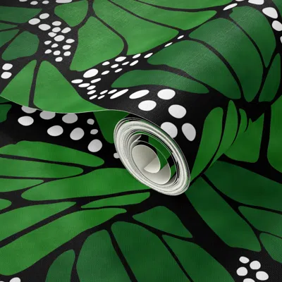 Spoonflower Peel And Stick Wallpaper Black Verdant Green Monarch Butterfly 2' X 12' Removable