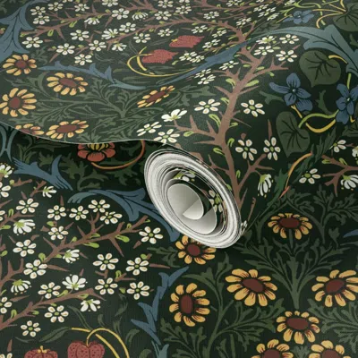 Spoonflower Peel And Stick Wallpaper Blackthorn By William Morris - Antique Colors (12 Inch Wide Pattern) 2' X 1