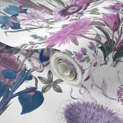 Spoonflower Peel And Stick Wallpaper Bloomin' Lovely Twilight On White 24" 2' X 12' Removable In Multi