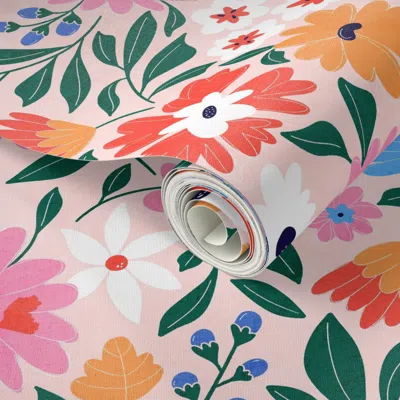 Spoonflower Peel And Stick Wallpaper Blooming Lovely In Pink 2' X 12' Removable