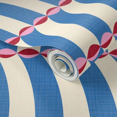 Spoonflower Peel And Stick Wallpaper Blue And White Billows Wavy Stripes 2' X 12' Removable In Multi