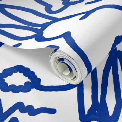 Spoonflower Peel And Stick Wallpaper Blue Bunny Fabric Bunny Bottoms Bunny Curtains 2' X 12' Removable In Multi