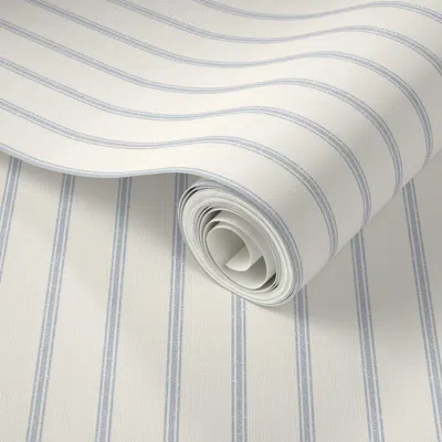 Spoonflower Peel And Stick Wallpaper Blue Vintage Faded Floral Ticking Stripe Ticking Stripe 1 Ticking Stripe 3 