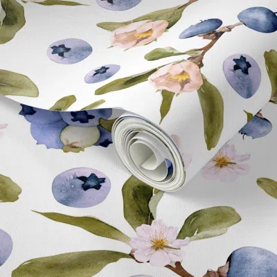 Spoonflower Peel And Stick Wallpaper Blueberries Cottagecore Woodland Floral Botanical Country Meadow Garden 2' 