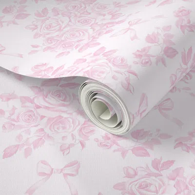 Spoonflower Peel And Stick Wallpaper Blush Pink Roses With Pink Bows Rococo Floral Coquette Parisian Victorian  
