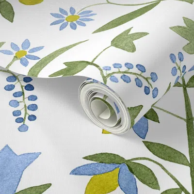 Spoonflower Peel And Stick Wallpaper Blythe Large Green Blue Gold 2' X 12' Removable