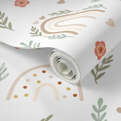 Spoonflower Peel And Stick Wallpaper Bohemian Pastel Rainbows Flowers Confetti Leafy Branches And Hearts 2' X 12