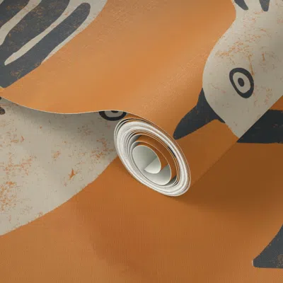 Spoonflower Peel And Stick Wallpaper Boho Birds In Formation On Burnt Orange-large  Removable