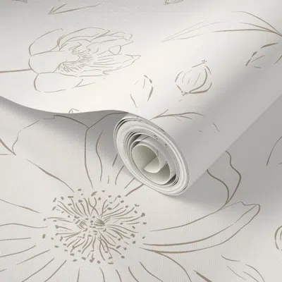 Spoonflower Peel And Stick Wallpaper Boho Cottagecore Sketched Peony Floral - Light Cream Beige Modern Farmhouse In White