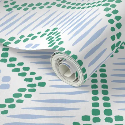 Spoonflower Peel And Stick Wallpaper Boho Diamonds - Green And Blue - Large 2' X 12' Removable
