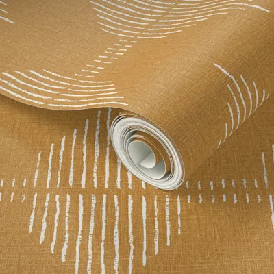 Spoonflower Peel And Stick Wallpaper Boho Southwestern Minimalist Geometric - Mustard Yellow Textured Linen Look